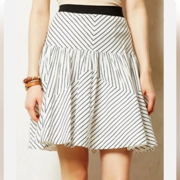 Anthropologie Dresses & Skirts - Maeve Anthropologie skirt Black & White stripes multi layer Flare Skirt  size 2
